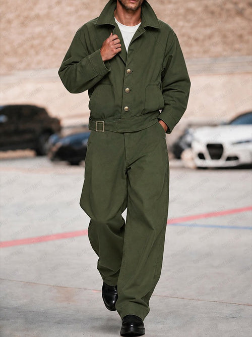 Cargo Style Pure Cotton Belted Jacket Pants Set