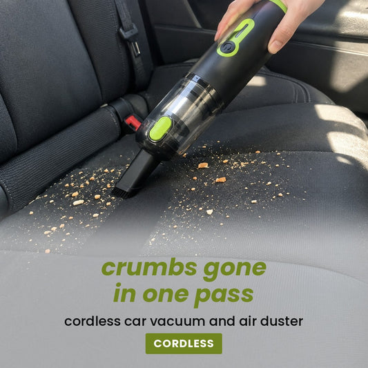 crumbs gone in one pass: cordless car vacuum and air duster
