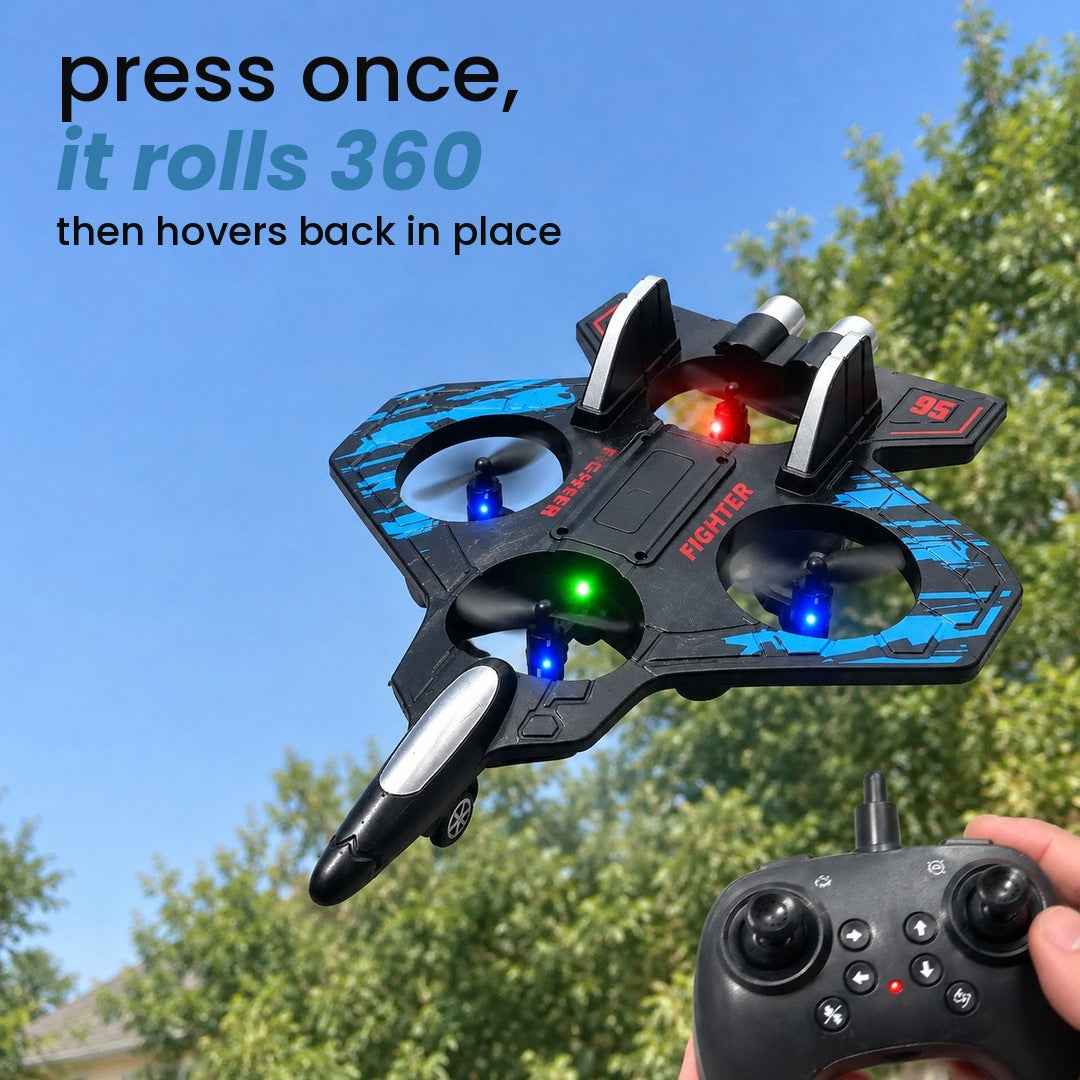 press once, it rolls 360: then hovers back in place