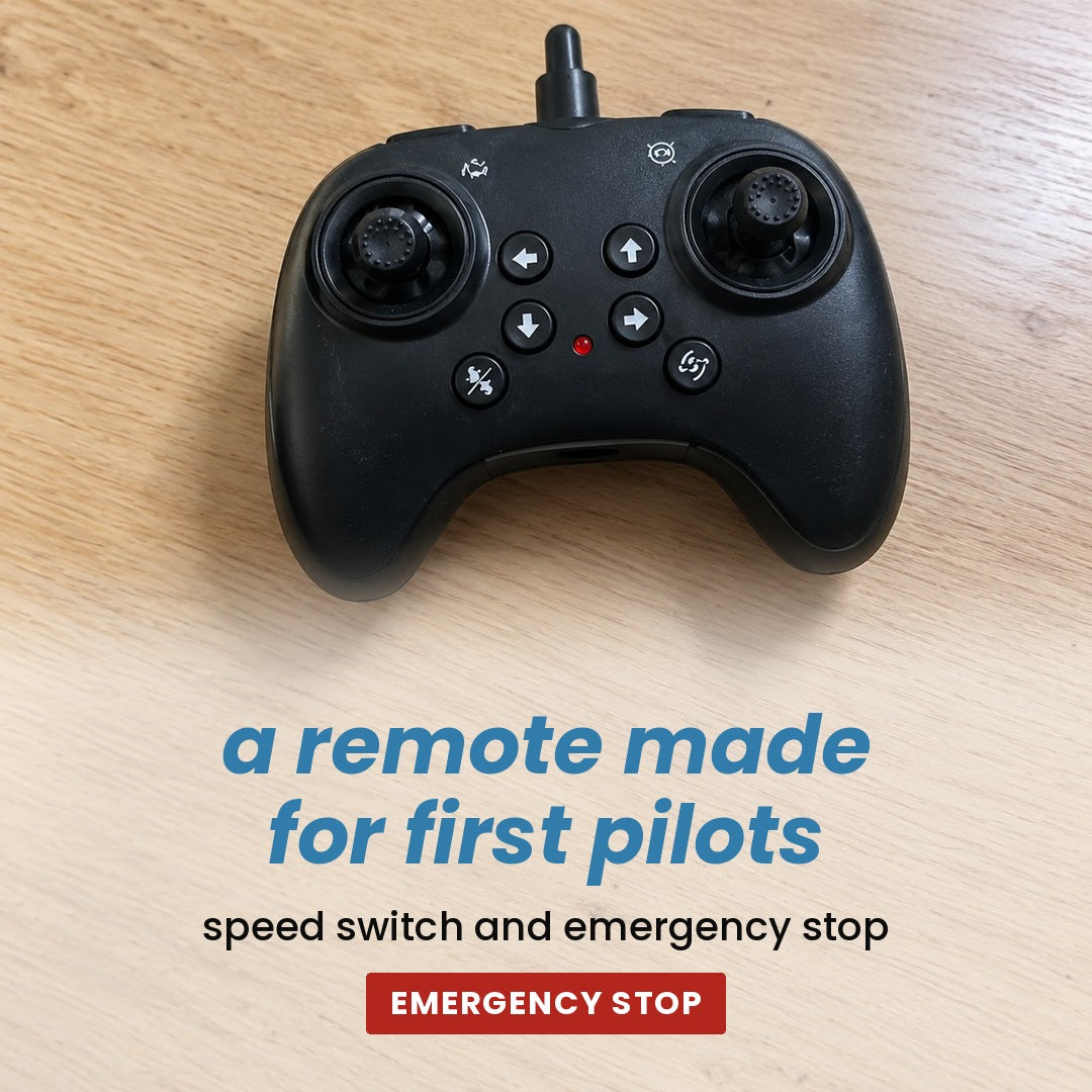 a remote made for first pilots: speed switch and emergency stop