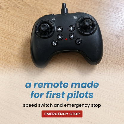 a remote made for first pilots: speed switch and emergency stop