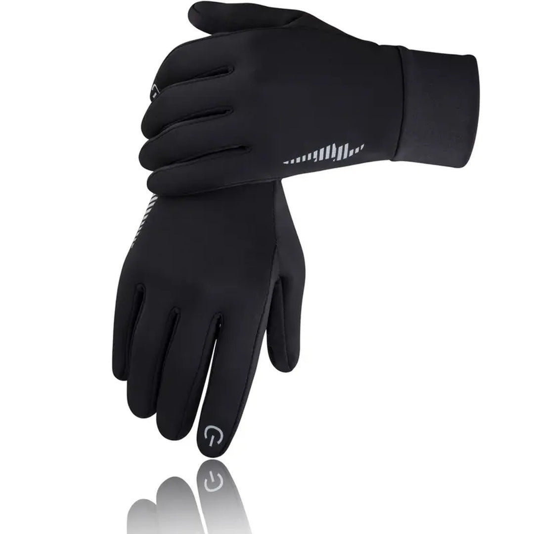 The listing's own photo of the Black pair: reflective stripes and the fingertip marker visible.