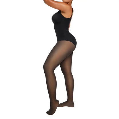 WarmVeil full-body fleece-lined shaping tights in Skin, side view
