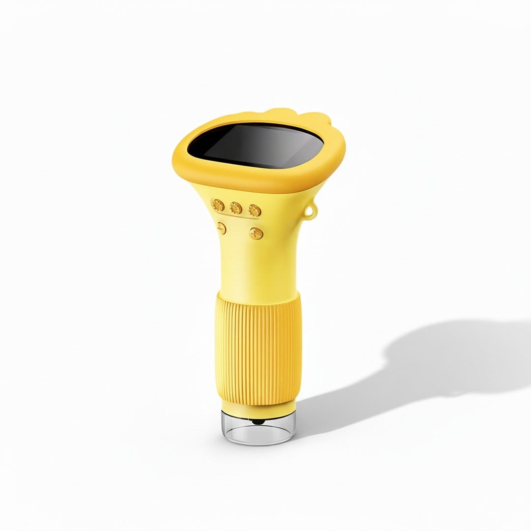 Clean yellow sunflower product packshot with five gold controls and clear base